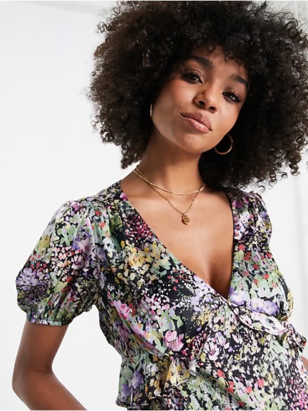 Topshop Floral Satin Tea Blouse